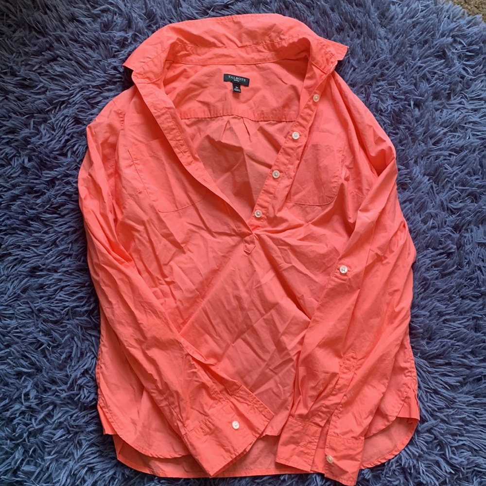 Talbots Salmon Women’s Button Up 100% Cotton Size 2P Petite